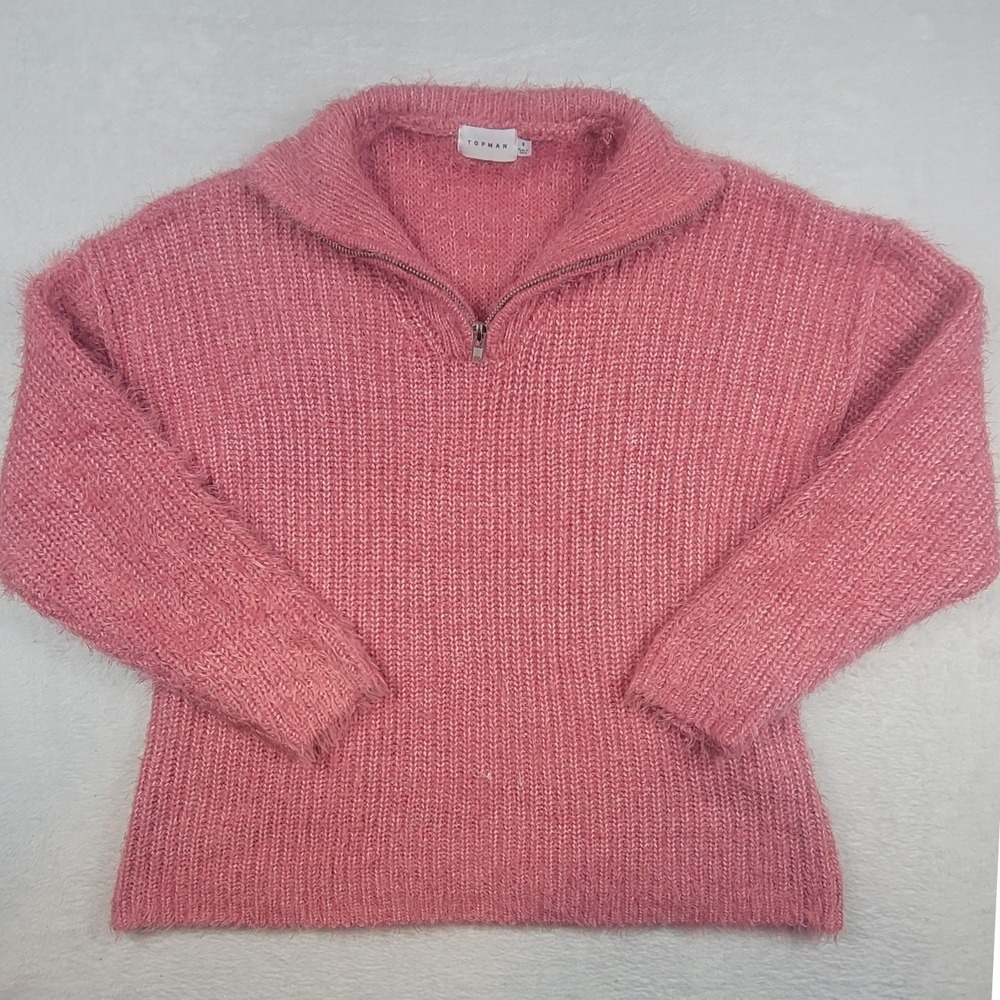 Topman Mens Pink Fuzzy Eyelash Knit Quarter Zip Sweater Small 136068700
